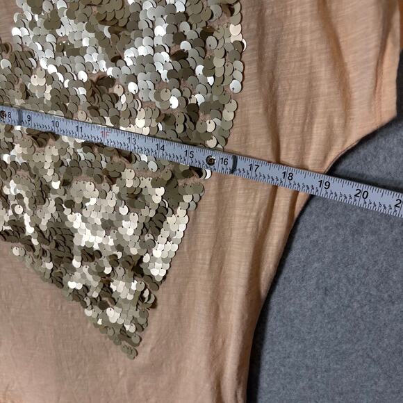 Express Shirt Small Peach Gold Sequin One Shoulder Loose 80s Modal Soft Girl - Picture 6 of 8
